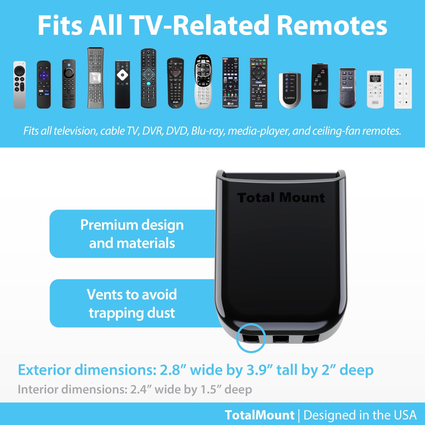TotalMount Universal Remote Control Holder - Medium (Black)