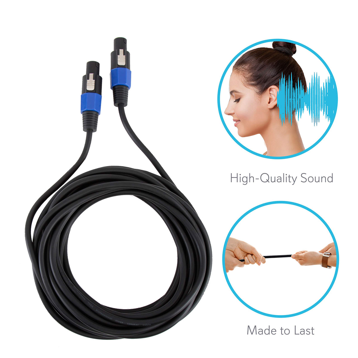 Pyle-Pro Audio Cord Connector to Male Speakon Connection 30 ft 12 Gauge Black Heavy Duty Professional Speaker Cable Wire-Delivers Sound-Pyle PPSS30, USB