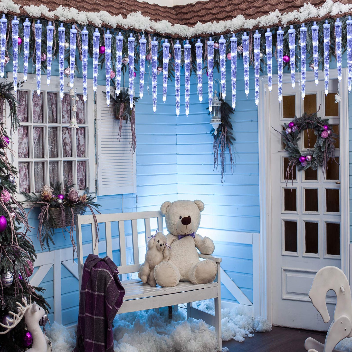 Toodour Christmas Icicle Lights Outdoor, 20 Tubes 90 LED Icicle Light with 8 Modes, Indoor Outdoor Crystal String Light, Connectable, Waterproof LED
