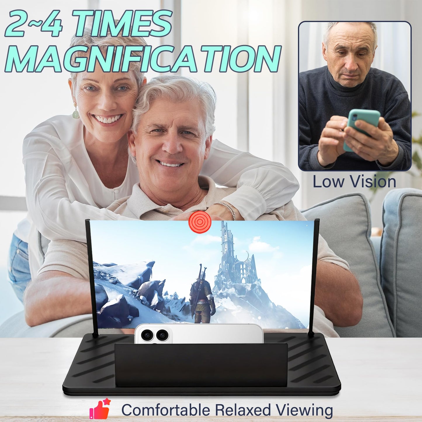 20" Screen Magnifier for Smartphone,3D HD Screen Expanders for Movies, Videos, and Gaming, Screen Magnifier with Adjustable Angle Design Amplifier