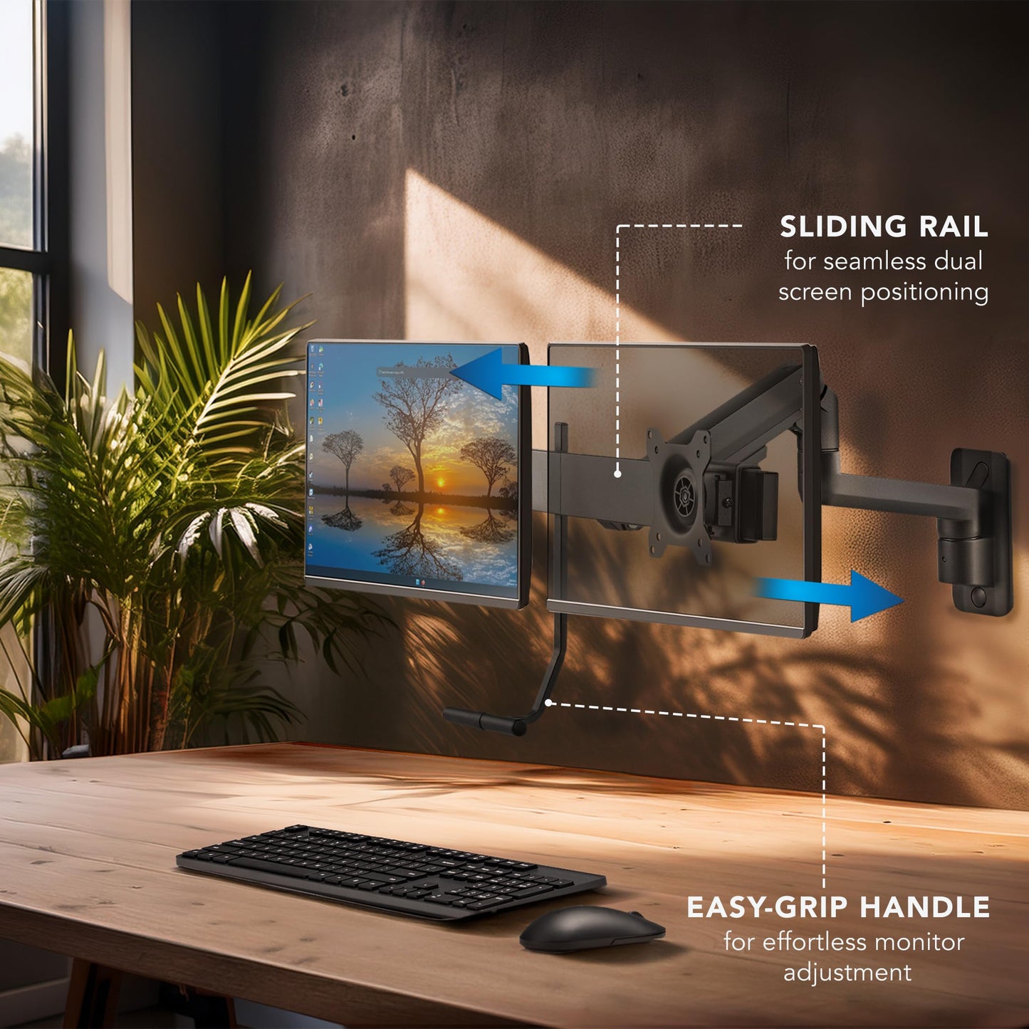 Mount-It! Proflex Dual Monitor Wall Mount, Gas Spring Arm with Crossbar, Fits 17-32? Screens up to 19.8 lb Each, Height Adjustable Full Motion Tilt