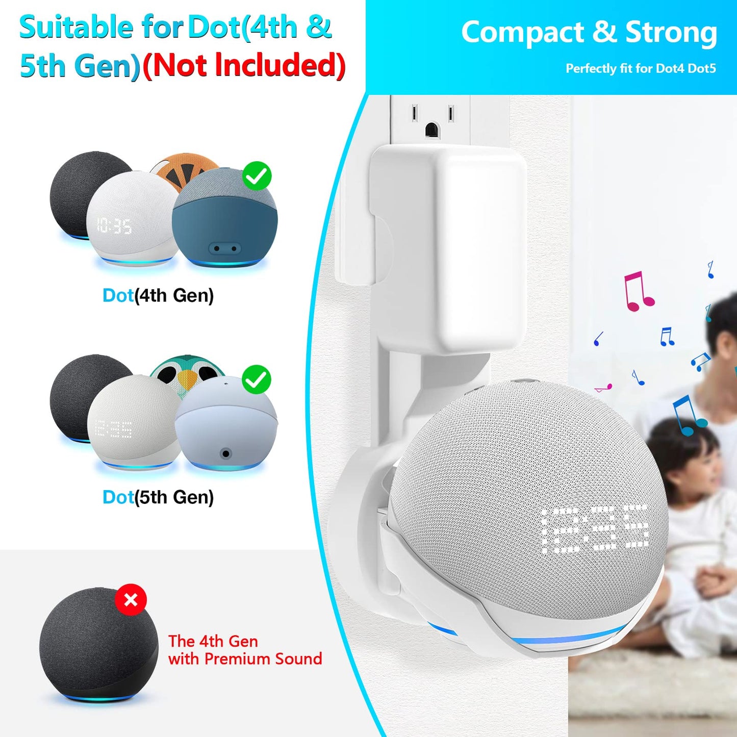 ZUOLACO Wall Mount Holder for Echo Dot 5th Generation, Outlet Hanger Stand for Echo Dot (5th & 4th Gen), Space-Saving Dot Accessories with Built-in