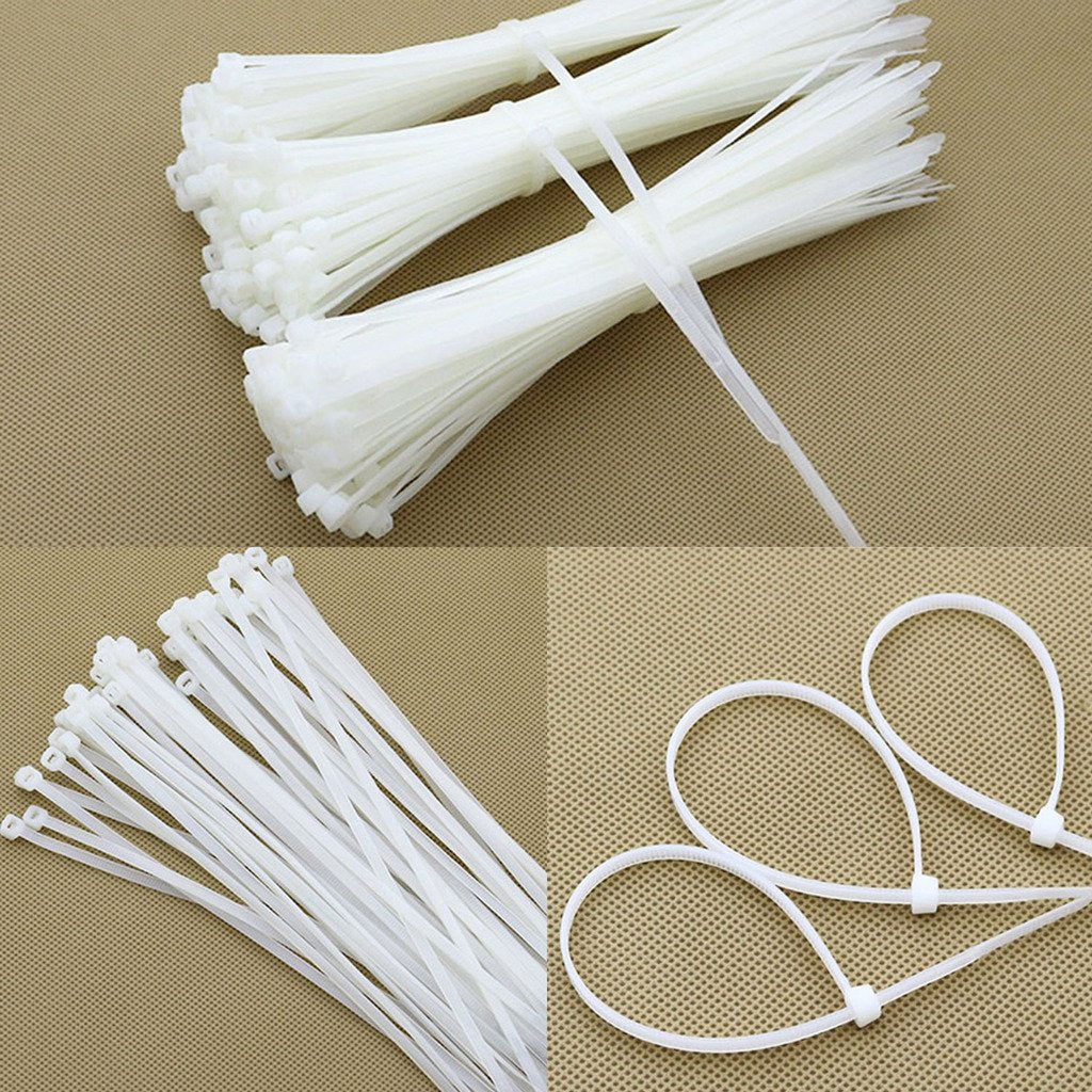 TrendBox 500 (Size: 4x250mm/10 inches) White Self-Locking Nylon Plastic Cable Cord Zip Ties Wrap Fasten Wire Durable Indoor Outdoor Travel Home