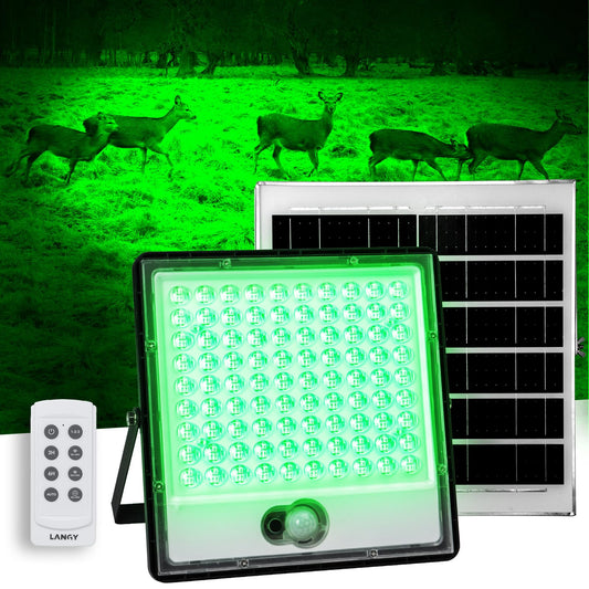 LANGY Hog Lights for Night Hunting, Solar Flood Light 12000LM Green hog Light with Remote, Motion Activated Feeder Lights, Green Solar Lights