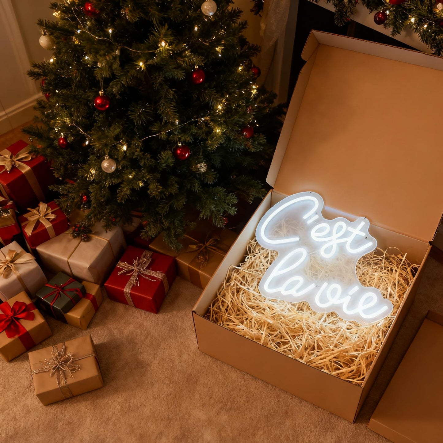 C'est la vie LED Neon Sign - White That's Life Neon Light, USB Powered Wall Table Decor for Bedroom Living Room Party Dorm, 12.99x 14.37 in