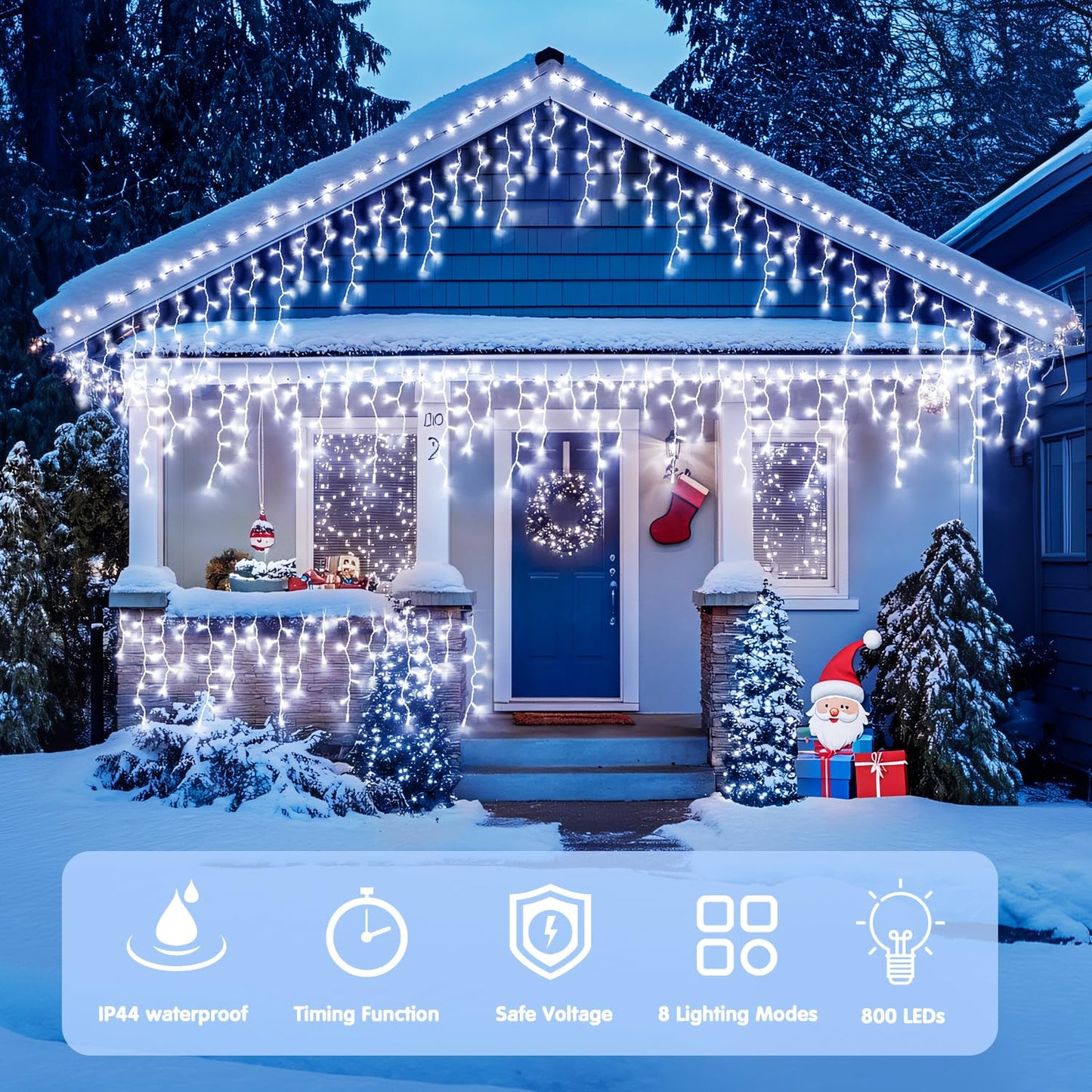 JMEXSUSS Christmas Icicle Lights for Outside: 800 LED White Icicle Lights Outdoor Waterproof - White Christmas String Lights for House Wedding Party