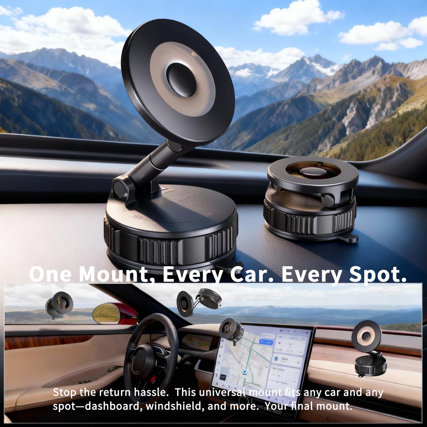 RayLink [Ultra Strong 120LB Vacuum Suction & 2800gf Magnet] Magnetic Phone Holder for You Car, 360° Adjustable for MagSafe Compatible Car Phone Mount