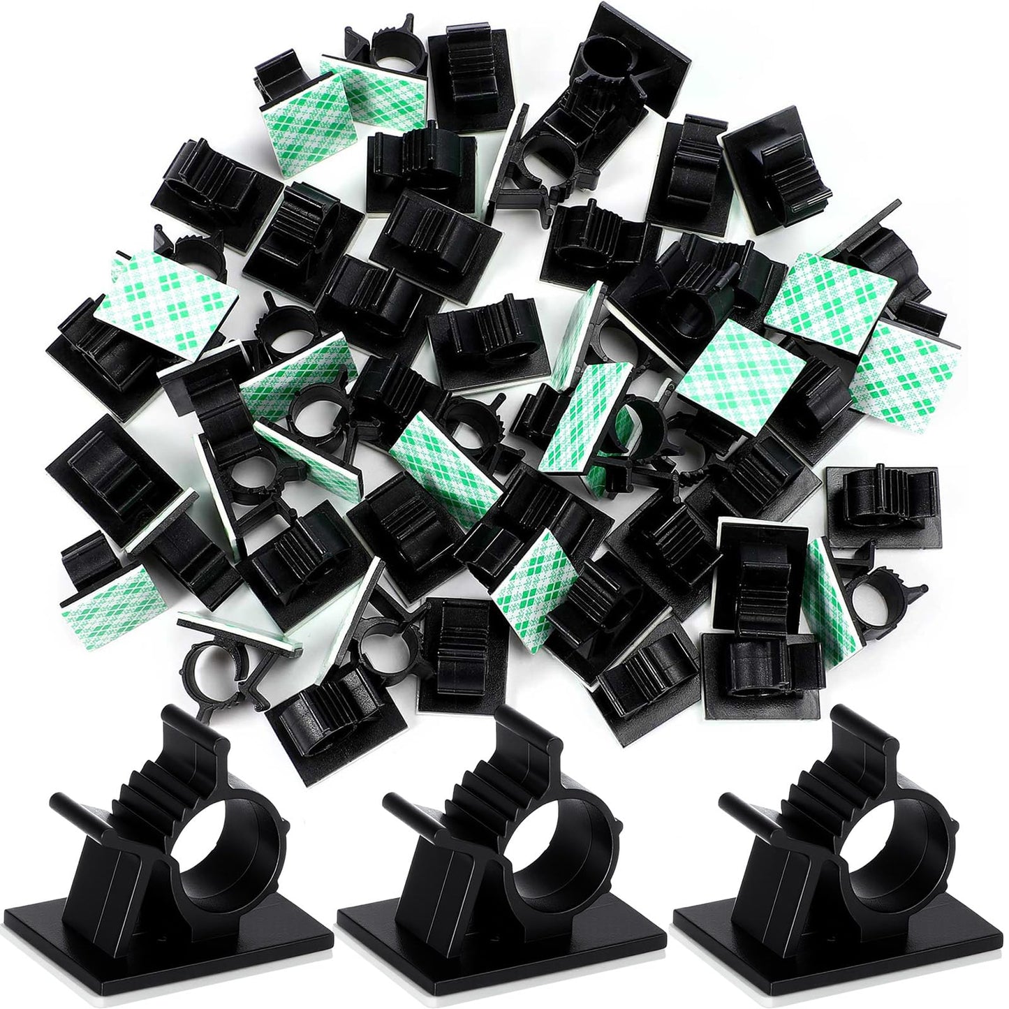 Eboot 50 Pieces Adhesive Cable Wire Clips Strong Cord Clips Wire Holders Cable Cord Straps Management Clamps Tie Holder for The Wall, Under Desk, Car