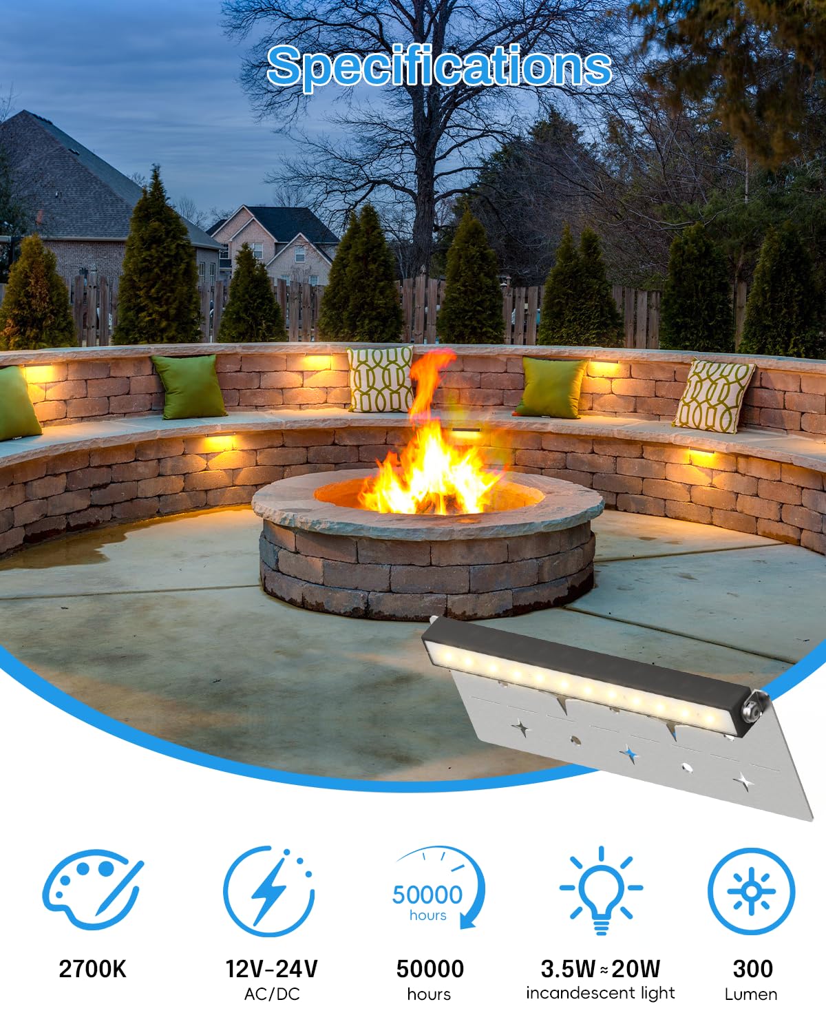 HIBOITEC Hardscape Lighting Low Voltage 7 Inch LED Retaining Wall Lights IP67 Waterproof for Outdoor Patio Pathway Stairs Landscape Steps AC/DC 12-24V