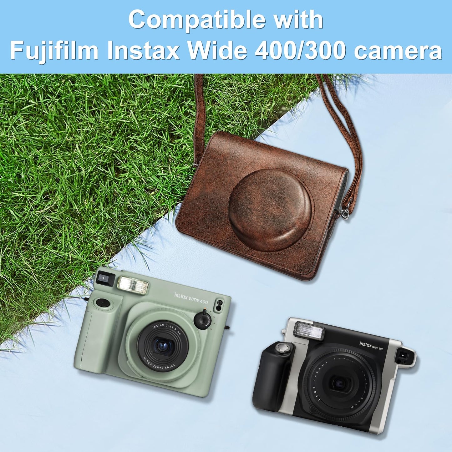 Fintie Protective Case for Fujifilm Instax Wide 400 Instant Film Camera - Premium Vegan Leather Bag Cover with Removable Strap, Vintage Brown