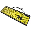 Big Bright Easy See Keyboard & Mouse - USB Wired - High Contrast Yellow with Oversized Black Letters - for Seniors, Visually Impaired - QWERTY