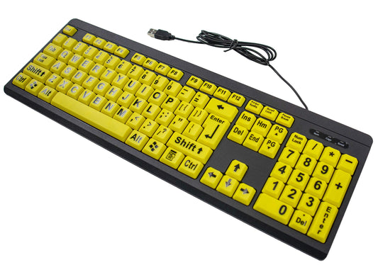 Big Bright Easy See Keyboard & Mouse - USB Wired - High Contrast Yellow with Oversized Black Letters - for Seniors, Visually Impaired - QWERTY