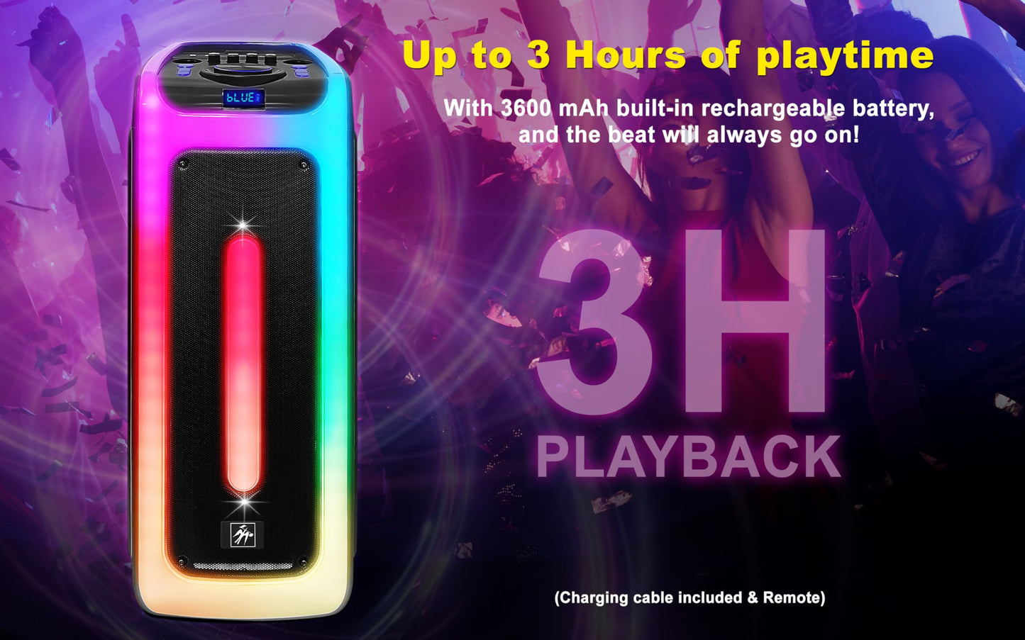 Fisher Bluetooth PA Stereo Speakers System-Karaoke Portable Wireless DJ, Dual 8" 80W Peak Power, Loud HD Sound & LED Lights, Rechargeable, TWS, 2 USB