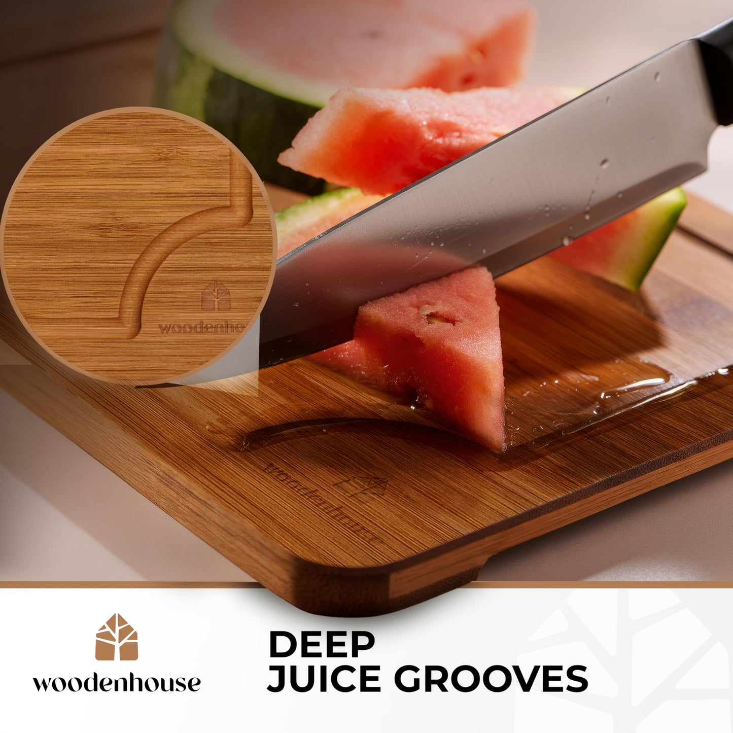 Wood Cutting Boards Set of 3 - Thick & Sturdy Bamboo Cutting Board with Deep Juice Grooves & Build-in Handles, Large Surface, Easy to Clean…