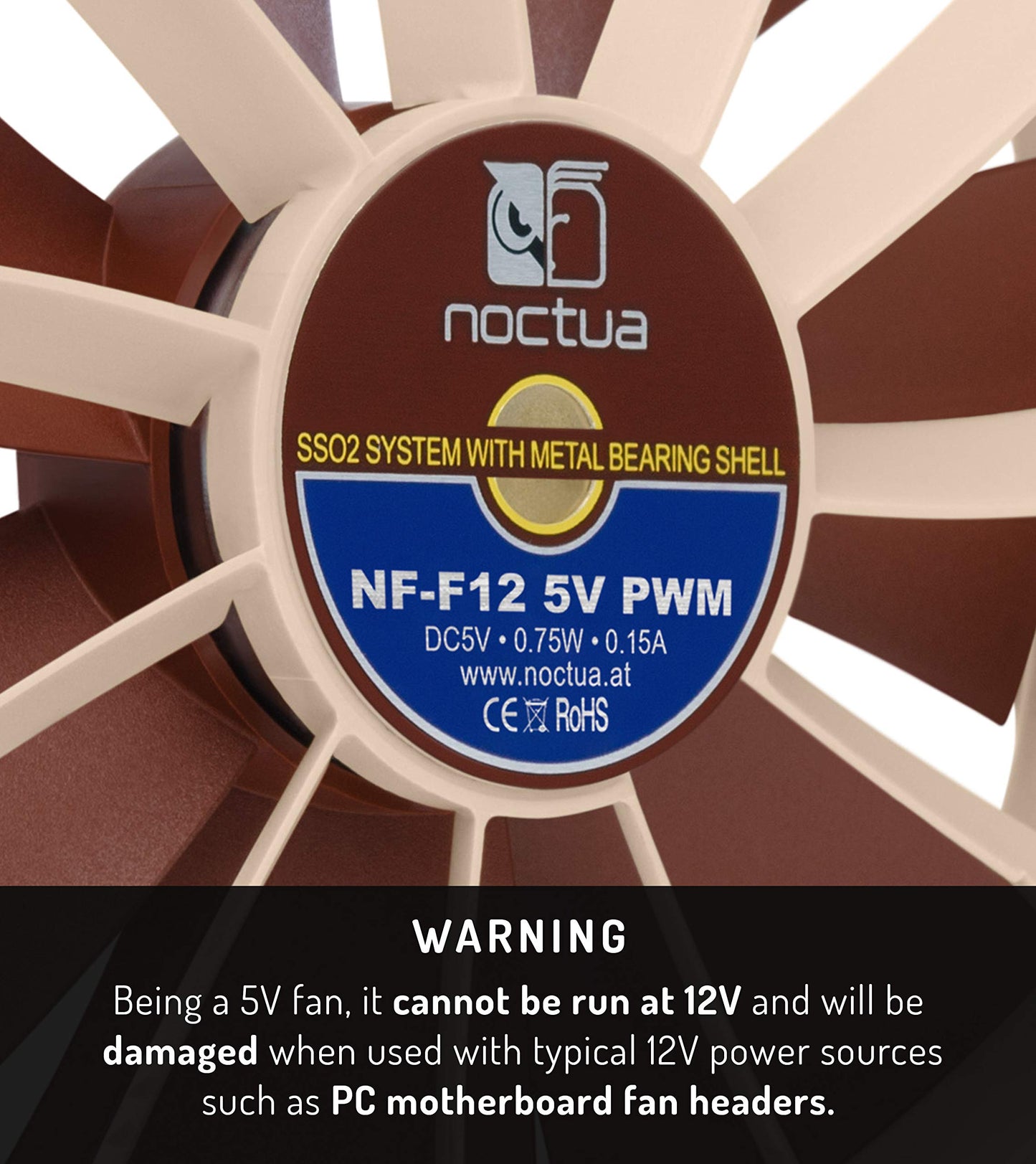 Noctua NF-F12 5V PWM, Premium Quiet Fan with USB Power Adaptor Cable, 4-Pin, 5V Version (120mm, Brown)
