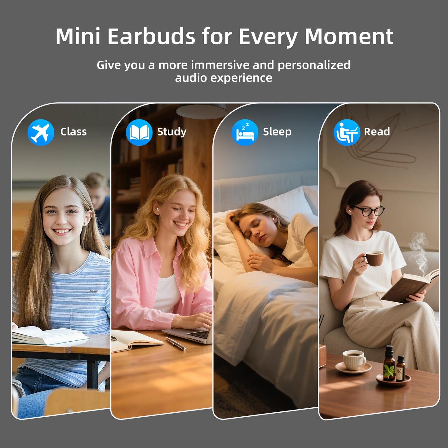 goazzzl Sleep Earbuds for Side Sleepers,Mini Invisible Wireless Earbuds for Small Ear Canals,Bluetooth 5.4, 40H Battery,Noise Blocking,Waterproof,LED