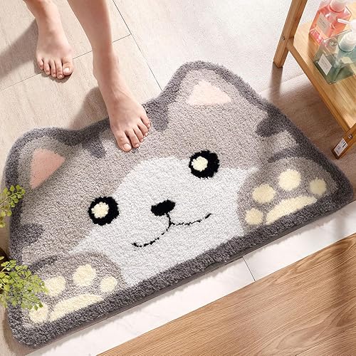 Molesun Cute Cat Bath Mat, Plush Microfiber Bathroom Rug Water Absorbent Bath Rug Non-Slip Soft Shower Rug Thick Shaggy Animal Floor Mats, Machine…