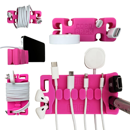 CordBrick/DeskBrick Bundle Weighted Cord Holders for Nightstand & Desk - Phone Charger Cable Management Travel, Phone Accessory, Stocking Stuffer