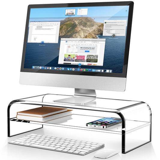 AboveTEK 2-Tier Acrylic Monitor Stand, Computer Riser for Home Office, Clear Monitor Riser for Keyboard Storage, 18.9" x 8.7" Multi Monitor Desk Stand