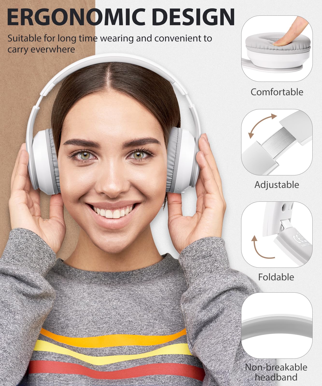 rockpapa E7 Over Ear Wireless Bluetooth Headphones with Mic, Foldable Wired/Wireless Headphones with Microphone for Kids Childrens Boys Girls Teen