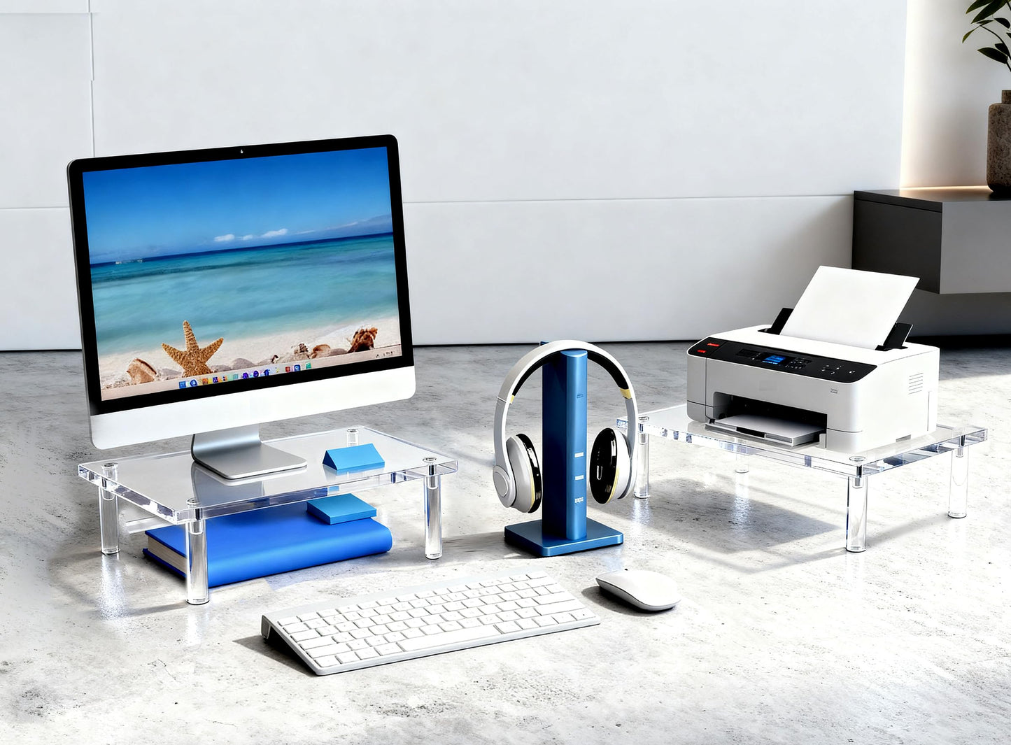 Jusalpha Acrylic Monitor Stand - 10mm Thickness Clear Platform - 14.5'' x 9'' x 3.4'' Desktop/ Laptop/ Monitor Riser Stand- for Laptop, Printer