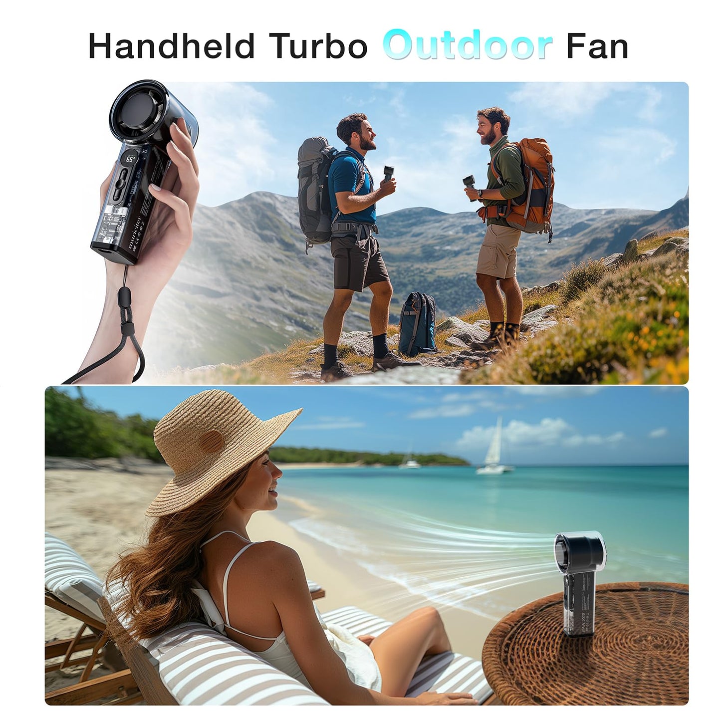 Handheld Portable Trubo Fan for Ice Cooling - 1-100 Adjustable Powerful Mini Cooling Personal Fan - 3000mAh Rechargeable,18H,Led Display - Essentials