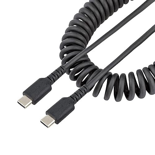 StarTech.com 3ft (1m) USB C Charging Cable, Coiled Heavy Duty Fast Charge & Sync USB-C Cable, USB 2.0 Type-C Cable, Rugged Aramid Fiber, Durable Male