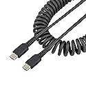 StarTech.com 3ft (1m) USB C Charging Cable, Coiled Heavy Duty Fast Charge & Sync USB-C Cable, USB 2.0 Type-C Cable, Rugged Aramid Fiber, Durable Male