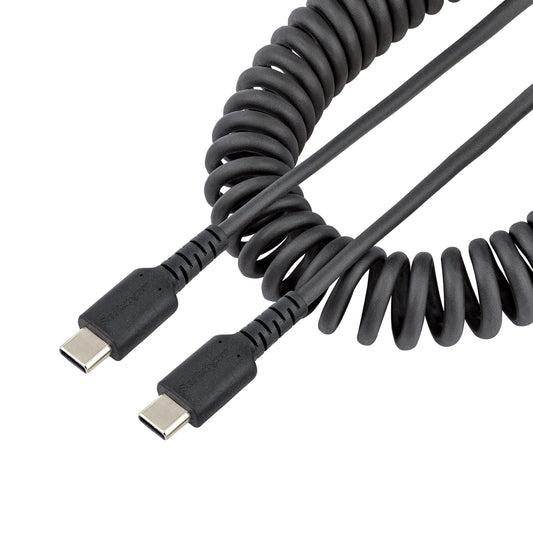 StarTech.com 3ft (1m) USB C Charging Cable, Coiled Heavy Duty Fast Charge & Sync USB-C Cable, USB 2.0 Type-C Cable, Rugged Aramid Fiber, Durable Male