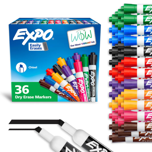 EXPO Dry Erase Markers, Low Odor Ink, Assorted Colors, Chisel Tip, 36 Count - Whiteboard, Calendar, Organization, Essential Supplies for Office