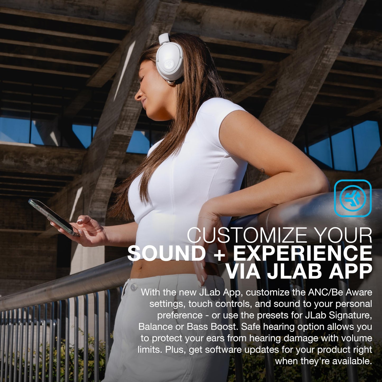 JLab JBuds Lux ANC Wireless Headphones, Cloud White, Hybrid Active Noise Cancelling, Customizable Sound, Spatial Audio Compatible, Premium Over-Ear…
