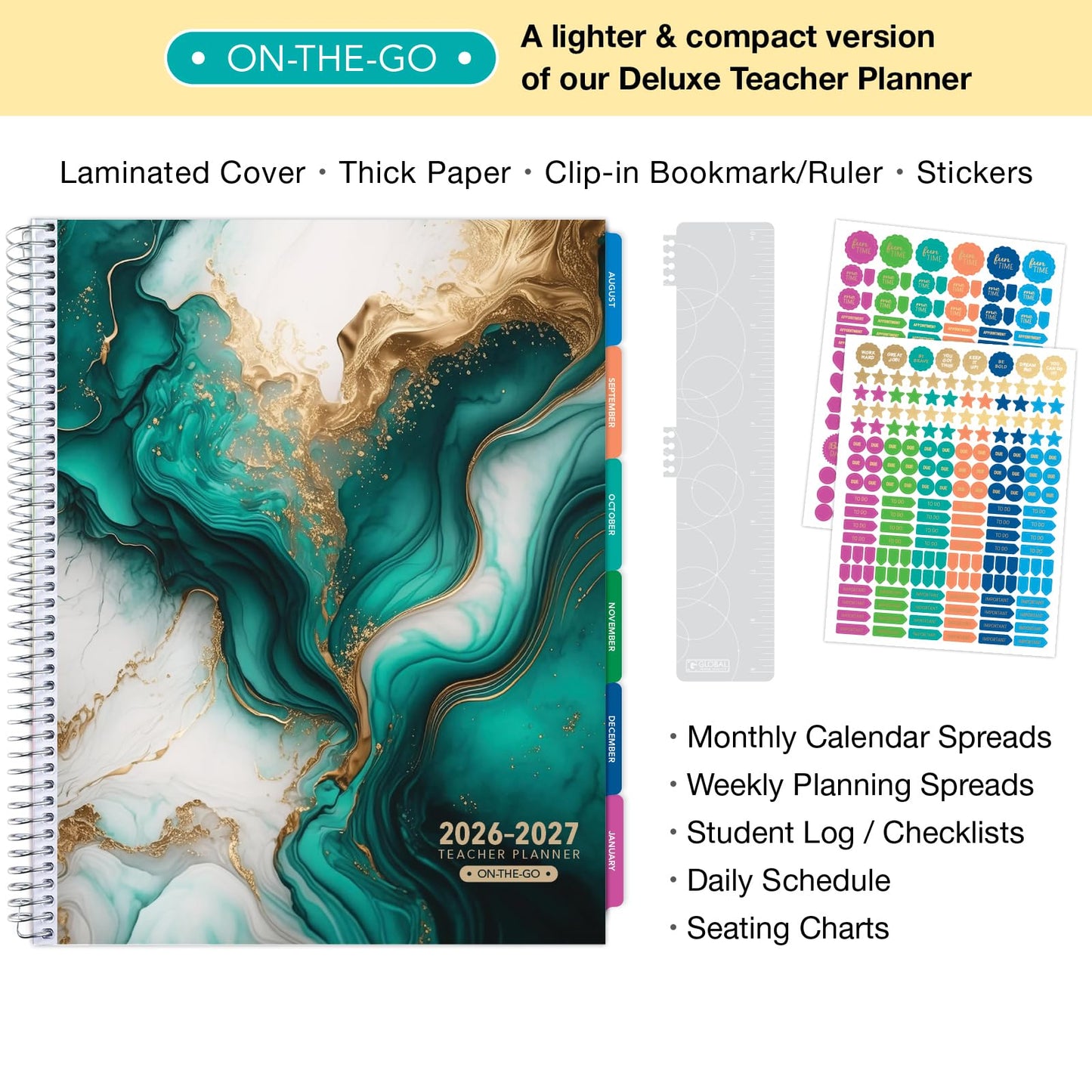 LITE TEACHER PLANNER - Aug 2026-Jul 2027, 8.5" x 11" Daily Weekly Monthly Organizers - Includes 7 Periods, Dated Calendar, Page Tabs, Bookmark,