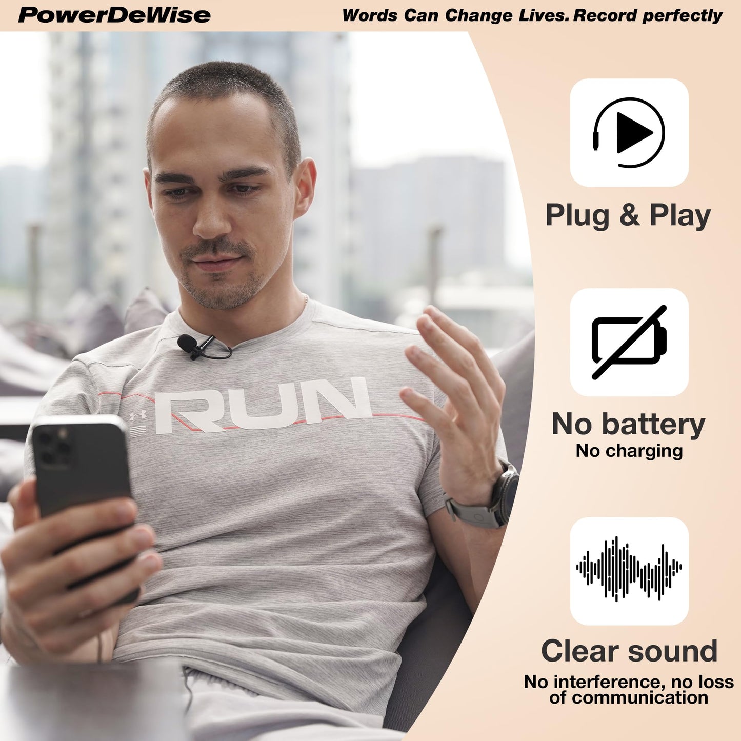 PowerDeWise Professional Grade Lavalier Clip On Microphone - Lav Mic for Camera Phone iPhone GoPro Video Recording ASMR - Small Noise Cancelling 3.5mm