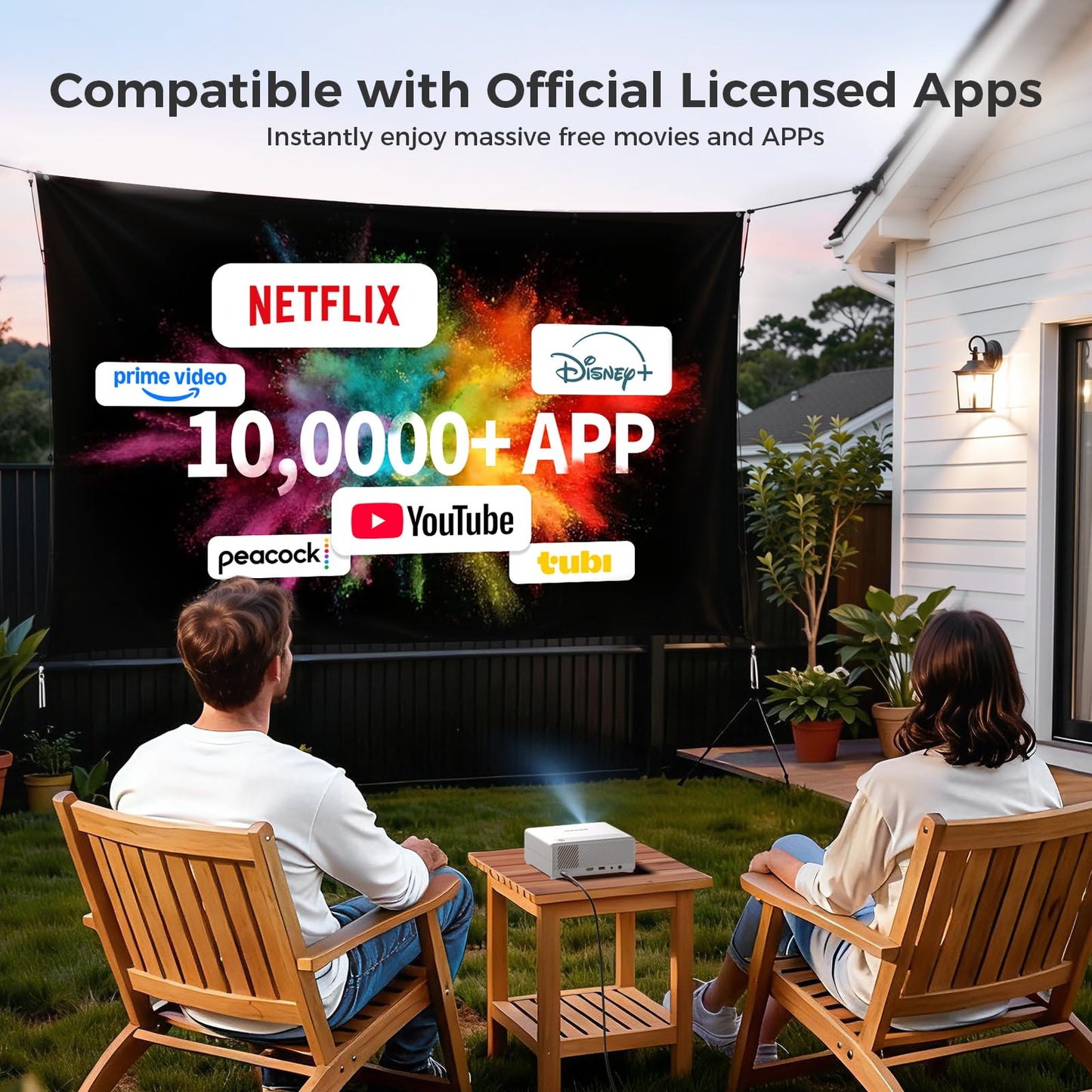 GOODEE Mini Smart Projector with WiFi and Bluetooth - Compatible with Netflix/YouTube/PrimeVideo, Electric Focus & Keystone, Short Throw Portable