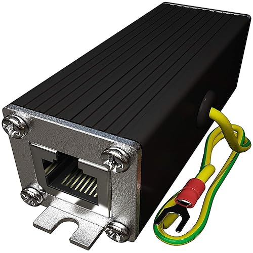 Tupavco Ethernet Surge Protector Gigabit PoE++ (154W/3.2A) Mounting Flange (Gas Discharge Tube) Metal Shielded RJ45 Lightning Suppressor - LAN Network