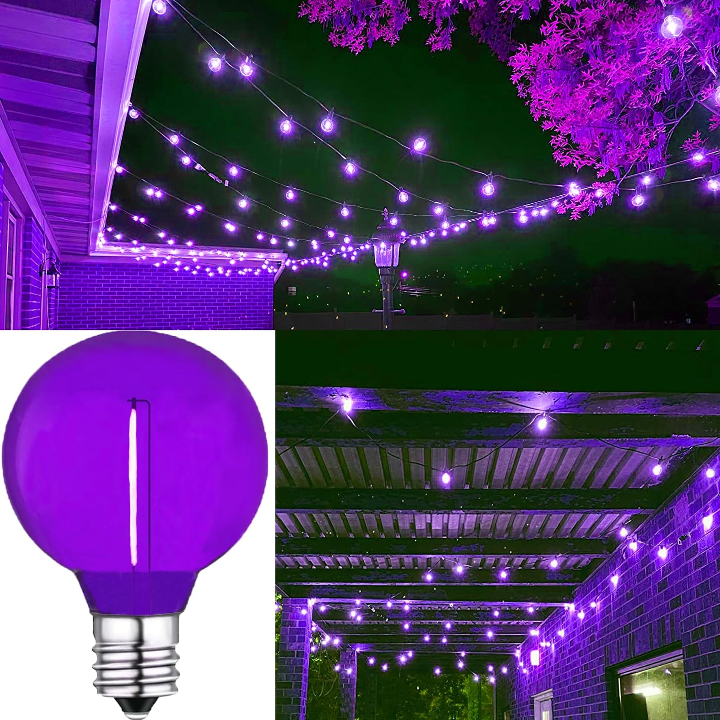 LRSUEYSKIN G40 Purple LED Replacement Bulb 1W Light Bulbs Shatterproof Waterproof LED Outdoor String Lights Decorative Night Light E12/C7 Candelabra
