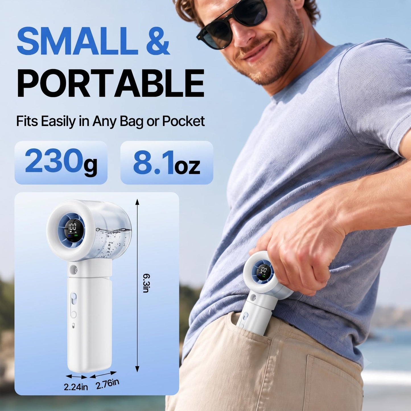 Portable Handheld Fan with Misting, Battery Powered Rechargeable Fans
