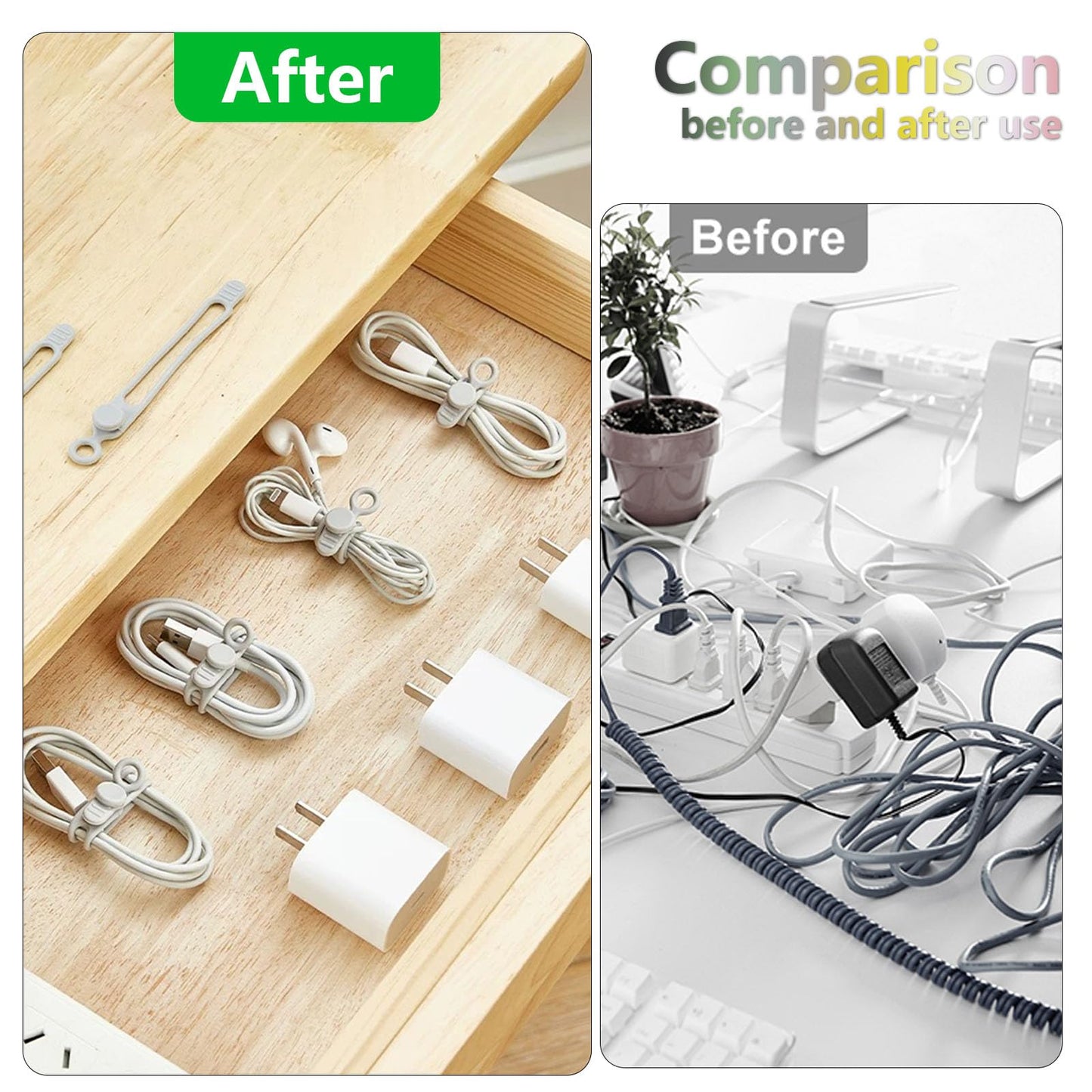 Data Cable Organizer, Elastic Reusable Silicone Cable Straps Cord Organizer for Bundling and Fastening Earphone, Phone Charger (12 PCS)