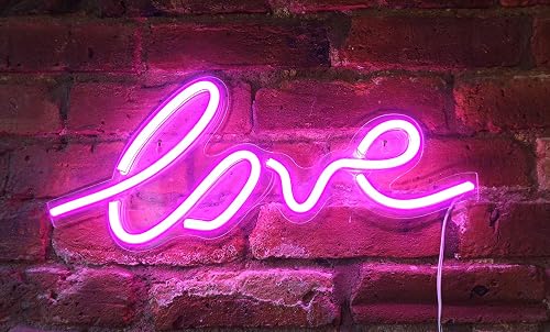 Isaac Jacobs 17.5" x 7" inch LED Neon Pink “Love” Wall Sign For Cool Light, Wall Art, Bedroom Decorations, Home Accessories, Party, Valentines Day