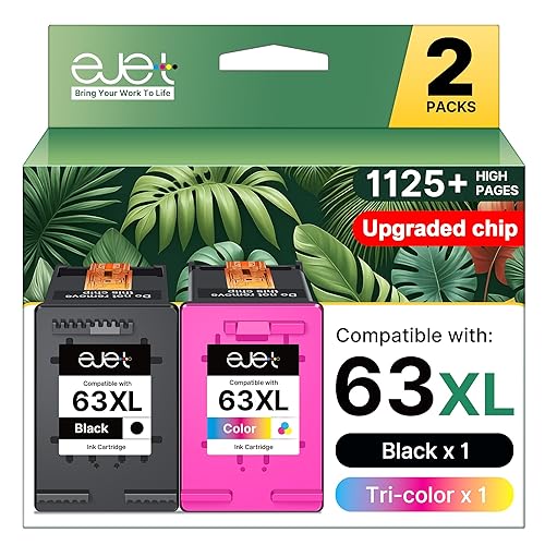 ejet 63XL Ink Cartridge Combo Pack Replacement for HP 63 Ink 63XL Ink Cartridges Black and Color for OfficeJet 3830 4650 5255 5258 4655 4652 3833 Envy