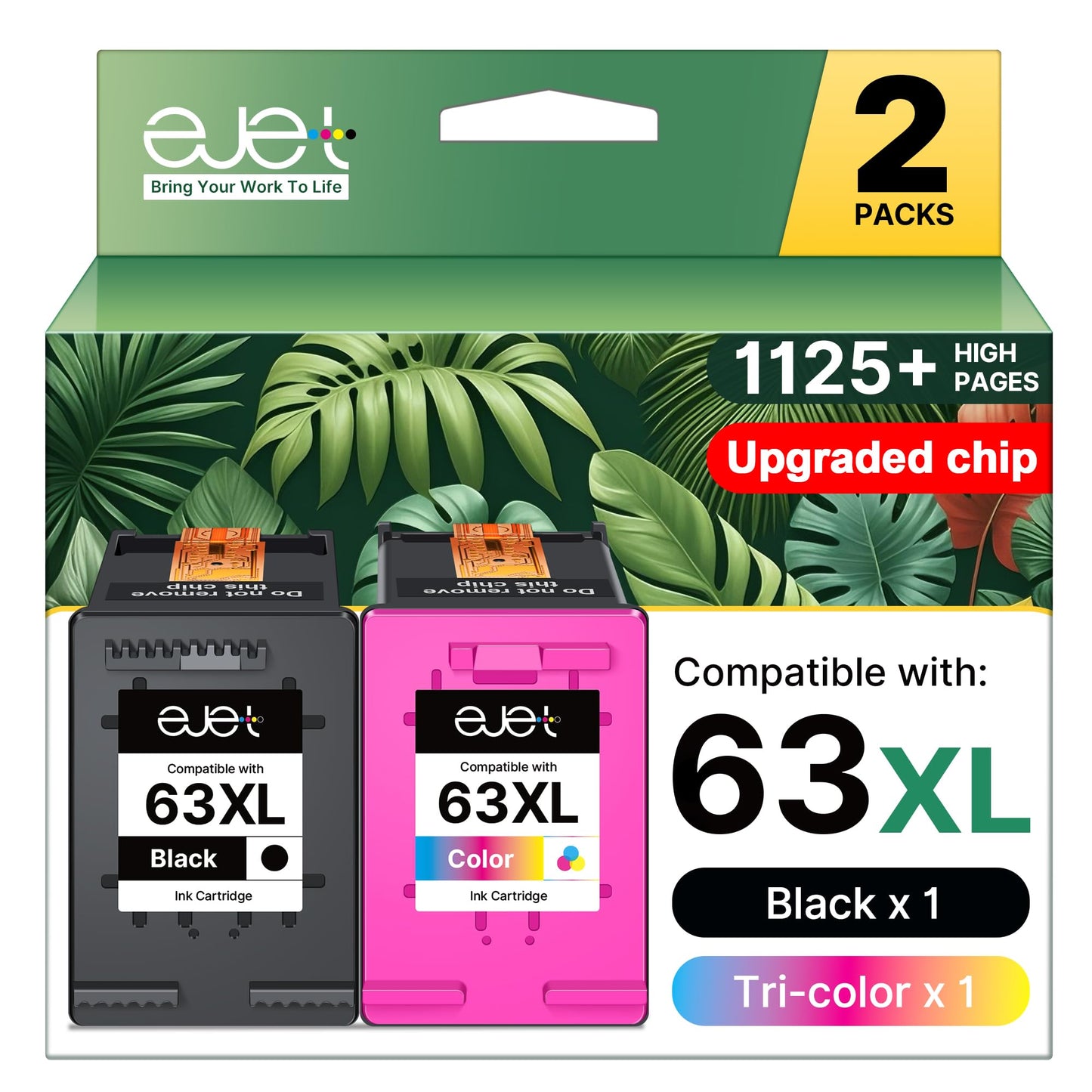ejet 63XL Ink Cartridge Combo Pack Replacement for HP 63 Ink 63XL Ink Cartridges Black and Color for OfficeJet 3830 4650 5255 5258 4655 4652 3833 Envy