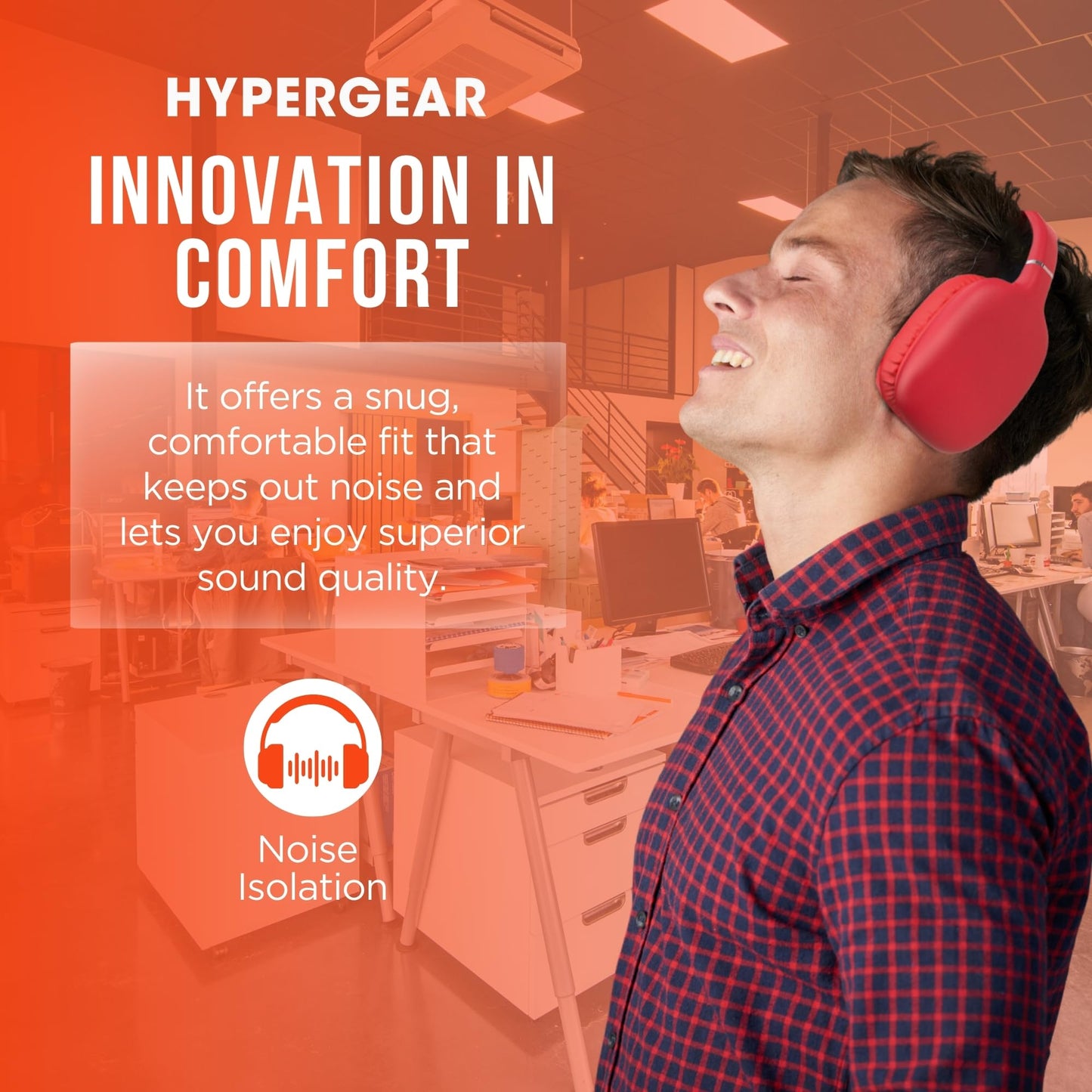 HyperGear Over-Ear Headphones - Wireless Bluetooth Headphones with Noise Isolation, Built-in Mic, Soft Memory Foam Cups for All-Day Comfort, Red