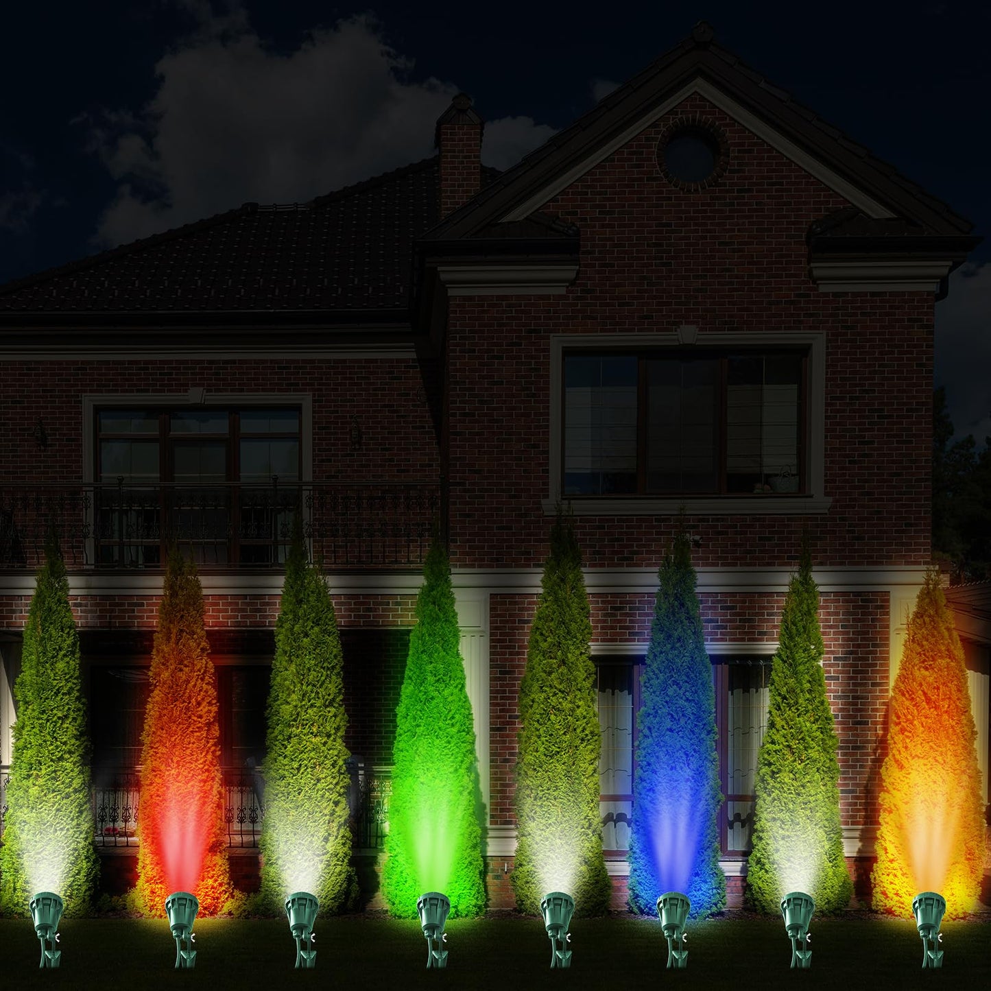 LED Christmas Spotlight Outdoor Plug in, 800LM Waterproof Flood Lights with 5 Extra Lenses (Red Green Blue Purple Orange), 5000K Landscape Light