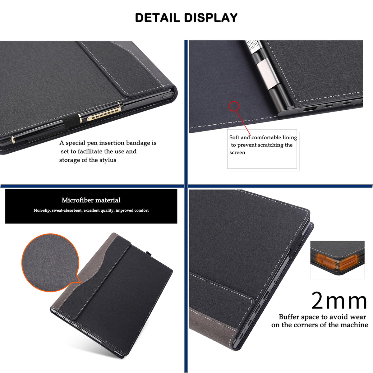 16 inch Laptop Cover Case for Lenovo Yoga 7 2-in-1 16AHP9 /16IML9 & Yoga Slim 7 Pro 16ACH6 16ARH7 16IAH7,PU Leather Protective Shell Detachable Laptop
