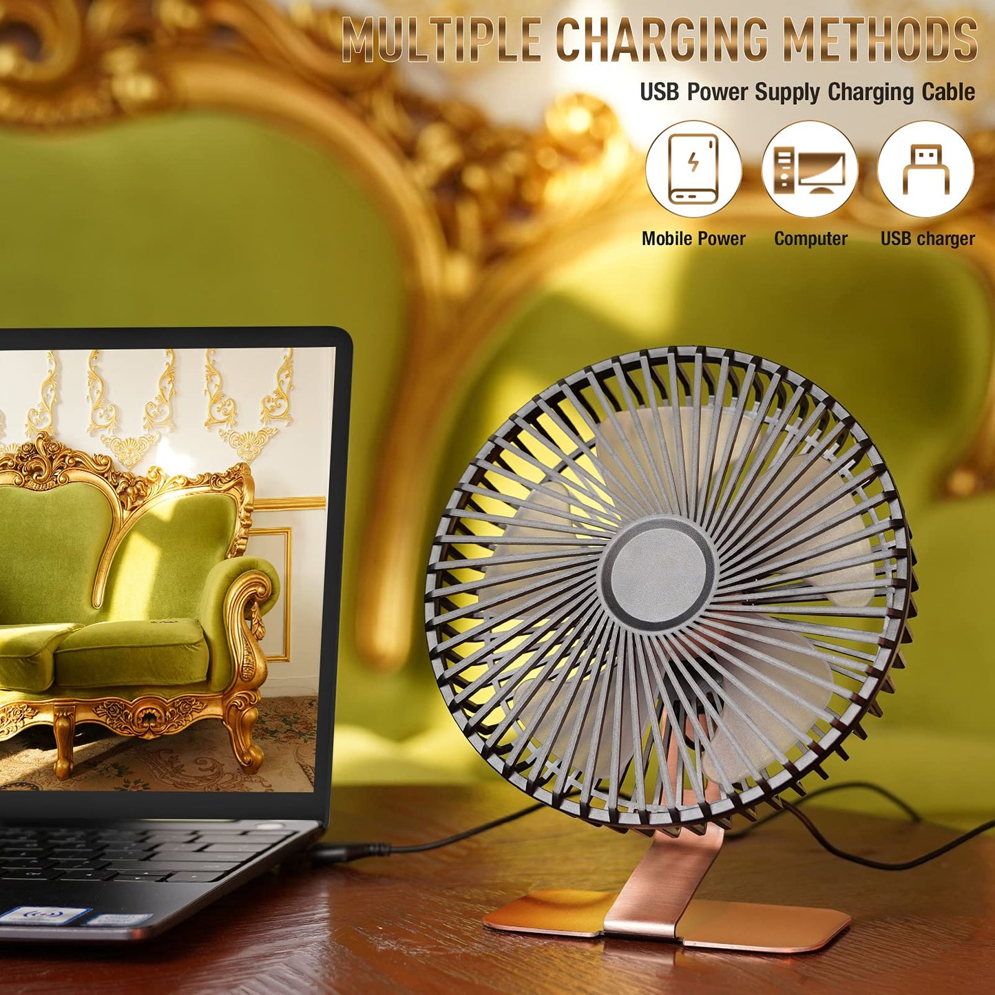 SLENPET 6-inch USB Small Desk Fan, 4 Speeds, Powerful Desktop Table Fan