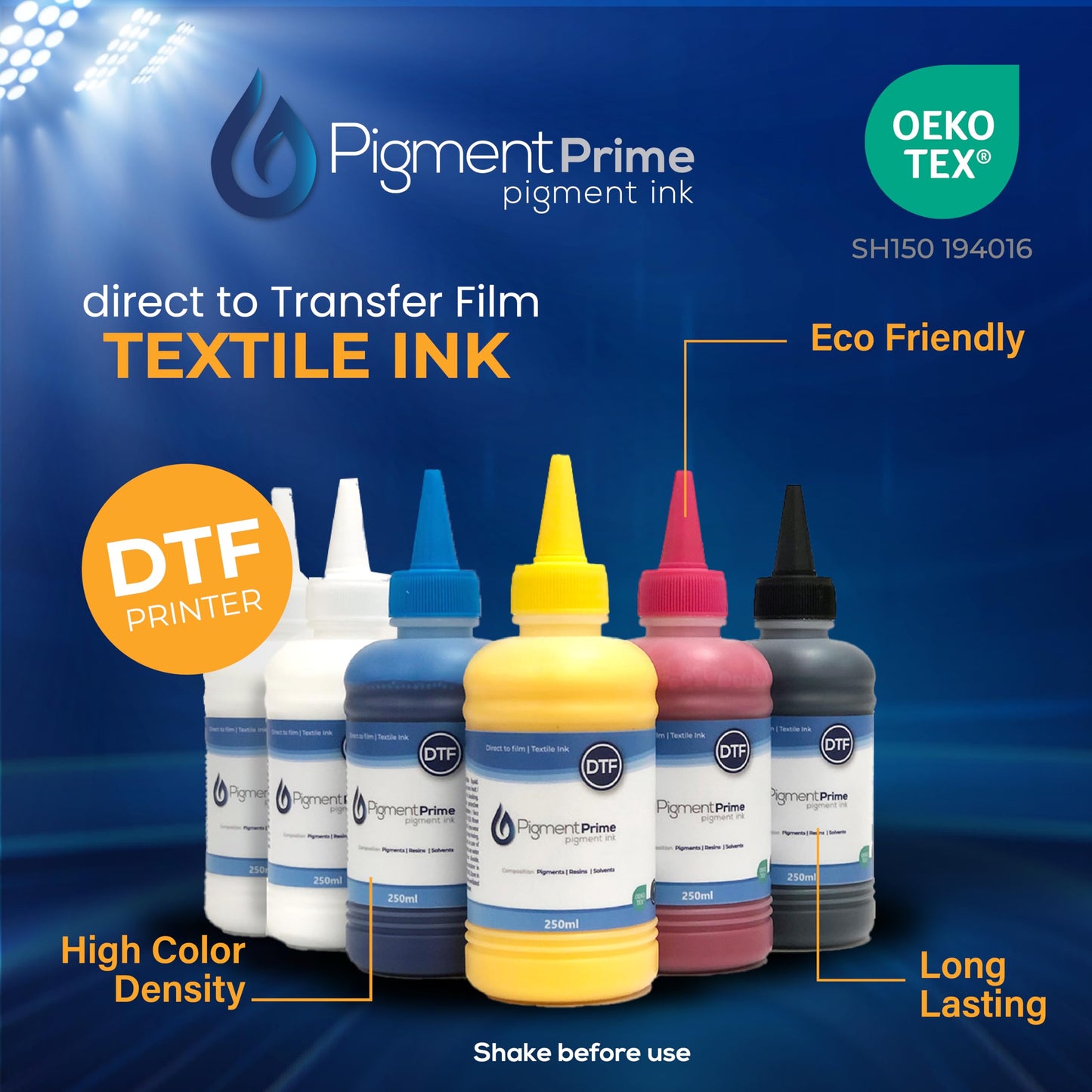 WIPRIME DTF Ink Premium 6 x 250 ml Heat Transfer Ink kit for Conversion Refill for Print Head L1800, R2400, L800, 1430, P400, P800, R2000, XP-15000