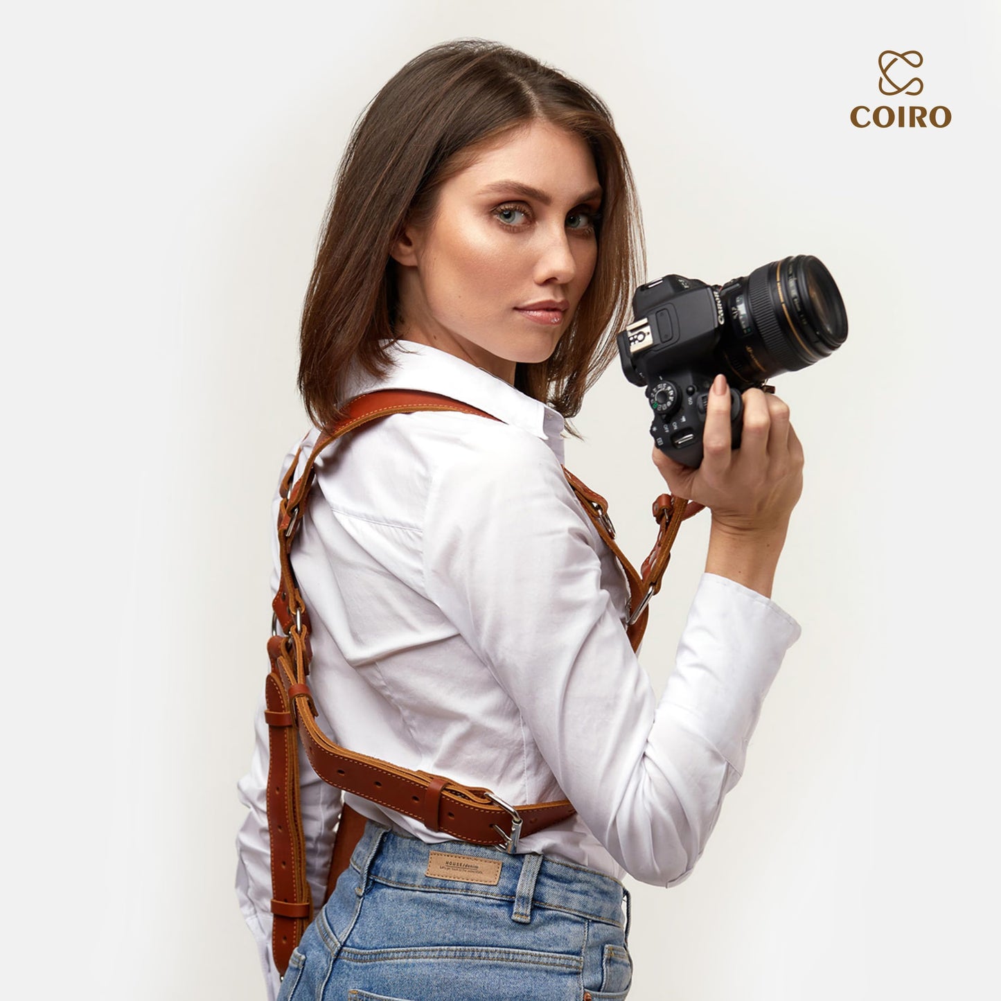 C Coiro Camera Harness for 2 Cameras - Dual Shoulder Leather Camera Strap - Double Camera Harness for DSLR/SLR, Camera Straps for Photographers of All