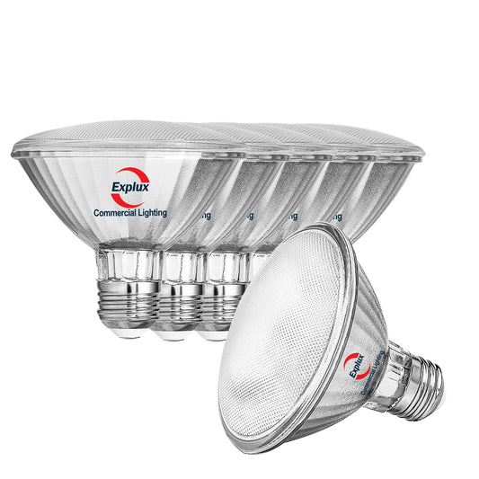 Explux Full Glass PAR30 Short Neck LED Bulb, 75W Eq., Soft White 2700K 6-Pk