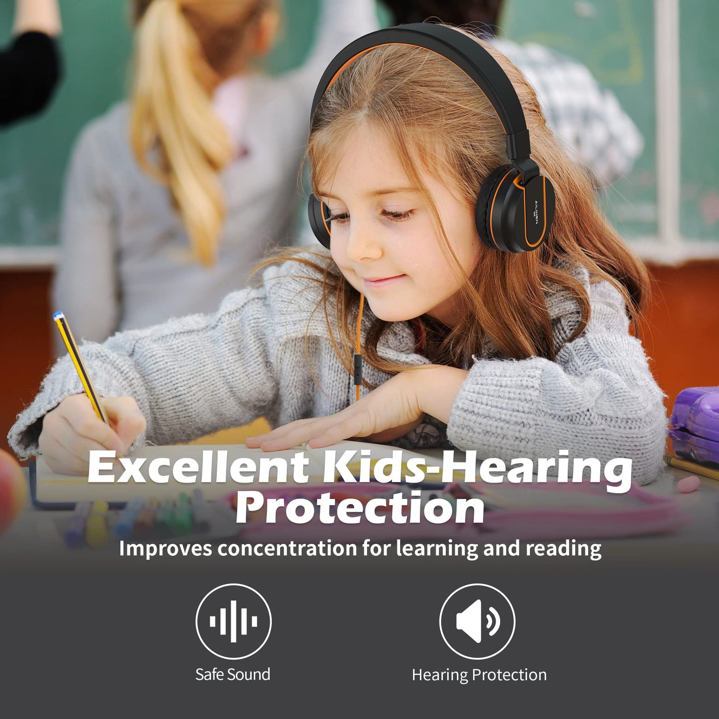 AILIHEN Kids Headphones, I35 On-Ear Headphones for School, Safe Volume 93dB, HD Mic Stereo Headphone for Kid Girls Boys, Foldable 3.5mm Wired…