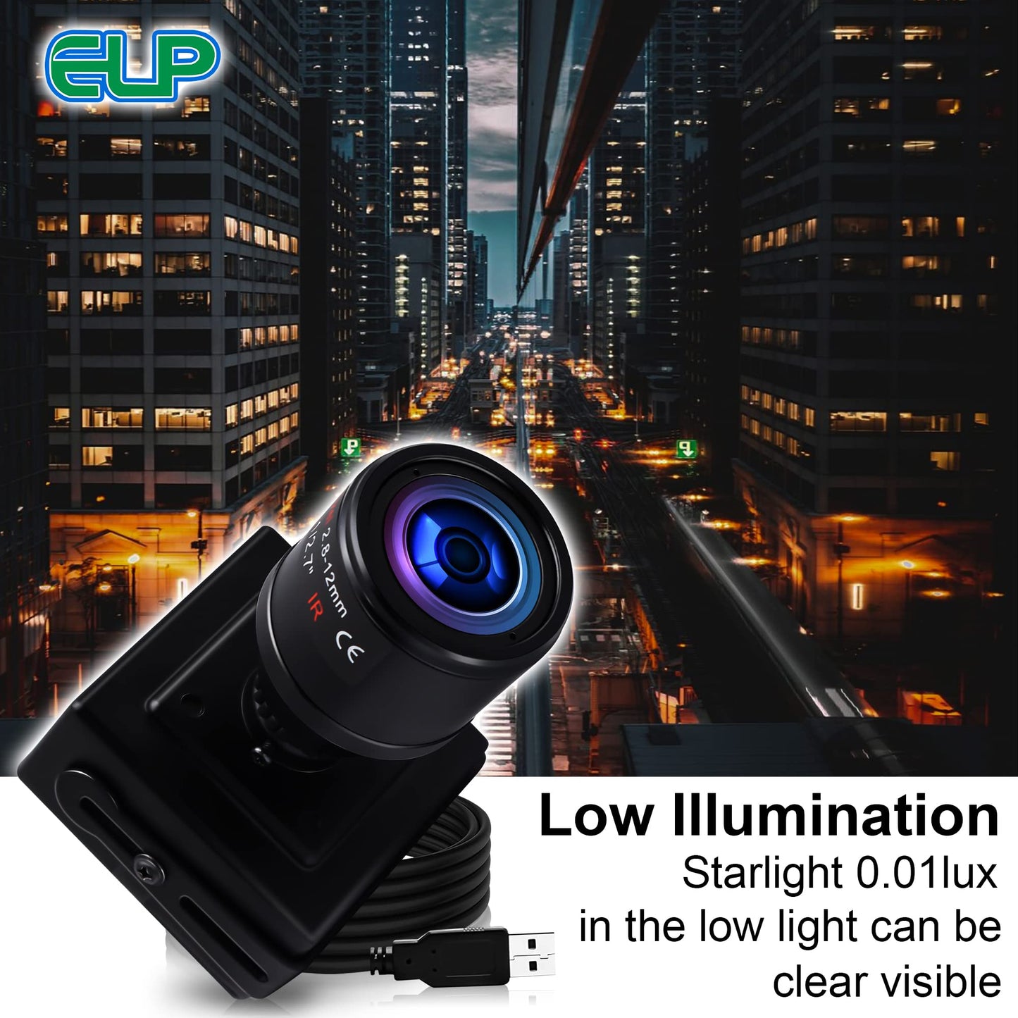 ELP USB Camera with Zoom Lens 2.8-12mm Manual Focus Webcam, 1.3MP Low Illumination Varifocal 960P AR0130 4X Zoom, Mini Variable Focus Computer Camera